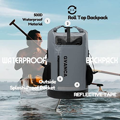 Waterproof Roll Top Kayak Dry Backpack, Floating Outdoor Dry Sack Boating Sailing Canoeing Rafting Fishing Camping 35L Grey - color: Grey, size: 35L