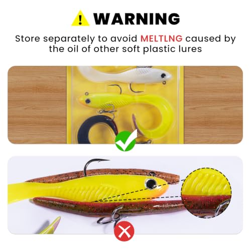 TRUSCEND Duramax Easy Catch Soft Fishing Lures with BKK Hook, Trembly Sinking & Vibrating Swim for More Bites, Pre-Rigged Curly & T-Tail Swimbait for Bass, Trout, Crappie, Freshwater Saltwater Fishing - color: A4-6'',1-3/4oz