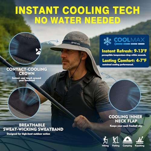 TOP-EX Cooling Sun Hat with Neck Flap – UPF 50+ Wide Brim Breathable Hat for Hiking, Fishing & Big Heads - color: Bronze Green, size: X-Large-XX-Large