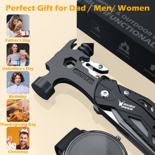 Rush Deer Camping Essentials Multitool,16 in 1 Multi Tool Survival Gear with Hammer, Pliers, Knife, Screwdrivers, Bottle Opener & Car Safety Hammer, for Camping, Hiking, Gift for Dad Him - style: Upgraded Version