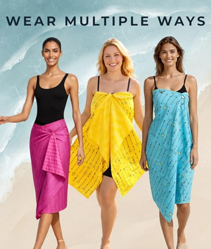 3-in-1 Wearable Beach Wrap & Lightweight Travel Towel – Sarong with Secure Button Closure, Quick-Dry Sand-Free Microfiber, Adjustable Fit (64”x33”, Fits S–4X), Compact Pool & Beach Essential, Blue - color: Blue - Green Lines