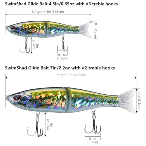 Bassdash SwimShad Glide Baits Jointed Swimbait Bass Pike Salmon Trout Muskie Fishing Lure - color: Baby Bass, size: 7in/2.2oz