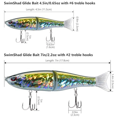 Bassdash SwimShad Glide Baits Jointed Swimbait Bass Pike Salmon Trout Muskie Fishing Lure - color: Baby Bass, size: 7in/2.2oz