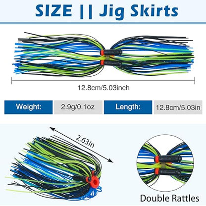 Spinner Bait Skirt Jig Skirts Replacement DIY Fishing Lure Making Supplies Soft Skirt for Spinnerbaits Bass Fishing Jigs Buzzbait Squid Jigs Fishing Lure Skirts - style: B-skirts With Rattle-12pcs