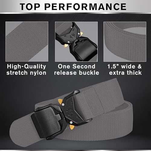 TECEUM Tactical Belt – Heavy-Duty & Quick Release – Military, Work, Rigger, Duty & Utility Belt for Men - color: Buckle 1 - Gray, style: Small-for Waist 30"-36" (Length 45")
