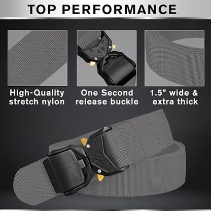 TECEUM Tactical Belt – Heavy-Duty & Quick Release – Military, Work, Rigger, Duty & Utility Belt for Men - color: Buckle 1 - Gray, style: Medium-for Waist 36"-42" (Length 49")