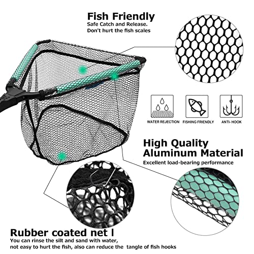 KOMCLUB 70.8in Floating Landing Net, Collapsible Telescoping Fishing Net‌ | Rubber Coated Handle for Easy Catch & Release, Kid-Friendly, Fits Saltwater & Freshwater Use, Black