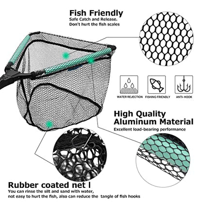 KOMCLUB 70.8in Floating Landing Net, Collapsible Telescoping Fishing Net‌ | Rubber Coated Handle for Easy Catch & Release, Kid-Friendly, Fits Saltwater & Freshwater Use, Black