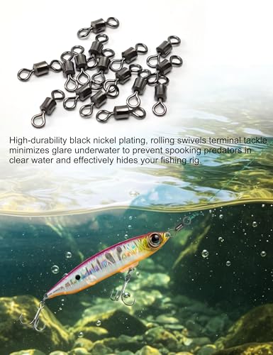 220pcs Speed Clips and Barrel Swivels Kit, Stainless Steel Quick Change Lure Snaps & Heavy Duty Saltwater Black Nickel Rolling Swivels, Terminal Tackle Assortment for Bass & Surf Fishing