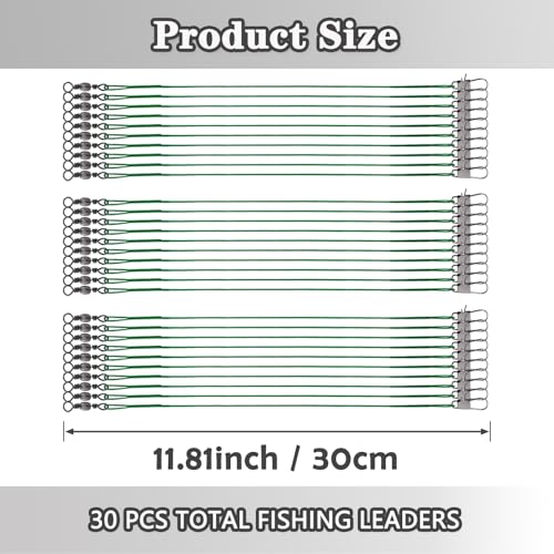 Fishing Leaders, 30pcs Stainless Steel Leader Wire Fishing Leader Line with Swivel Snaps Fishing Wire Leaders Connecting Fishing Tackle Lure or Hook for Saltwater and Freshwater - size: 11.81 inch