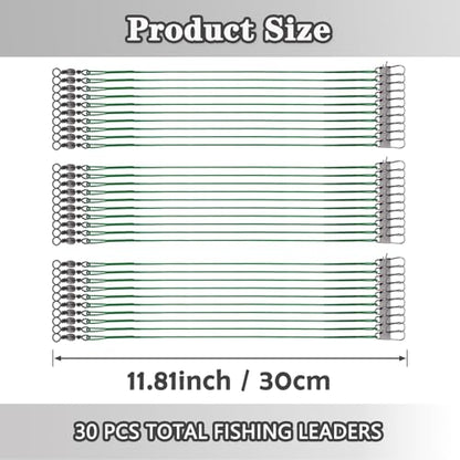 Fishing Leaders, 30pcs Stainless Steel Leader Wire Fishing Leader Line with Swivel Snaps Fishing Wire Leaders Connecting Fishing Tackle Lure or Hook for Saltwater and Freshwater - size: 11.81 inch
