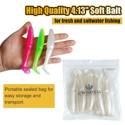 4.13'' Soft Fishing Lure, Flexible Paddle Tail Swim Baits for Bass Catfish Trout Walleye Crappie Lures Kit Fishing Baits - color: White