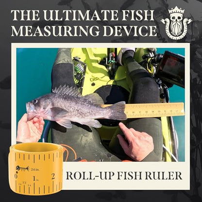 Roll-up & Slap-on Premium Fishing Tape Measure - Easy-to-Read Catch and Release Fish Measuring Device for Boat & Kayak Accessories - Compact & Extendable Fish Ruler (Gold - 24" Inches) - color: Gold