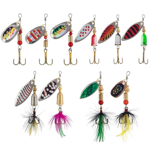Trout Spinners, Rooster Tail Fishing Lures, Fly Trout Fishing Gear for Lake River Fishing with Storage Box for Bass Salmon, Smallmouth Bass Lures - color: 10 pcs 1/8 oz-1/4 oz