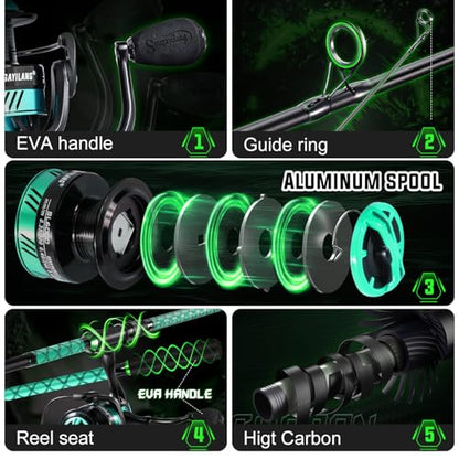 SOUGAYILANG Surf Fishing Rod and Reel Combo, Heavy 3-Piece Travel Spinning Rod with Reel for Red Drum, Striped Bass, Beach & Saltwater Fishing(9'/10'/11'/12') - color: green, size: 10ft