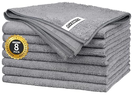 FIXSMITH Grey Microfiber Cleaning Cloth -Pack of 8, Highly Absorbent Cleaning Rags, 16"X12" All Purpose Cleaning Towels for Housekeeping, Kitchen, Car, Lint Free and Reusable Microfiber Towels - color: Grey, size: 8pk
