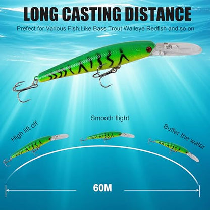 10pcs Fishing Lures Kit Minnow Hard Baits Deep Diving Crankbait Jerkbait Swimbait Lifelike Walleye Fishing Lures Trolling Lures for Bass Trout Pike Catfish Saltwater Freshwater