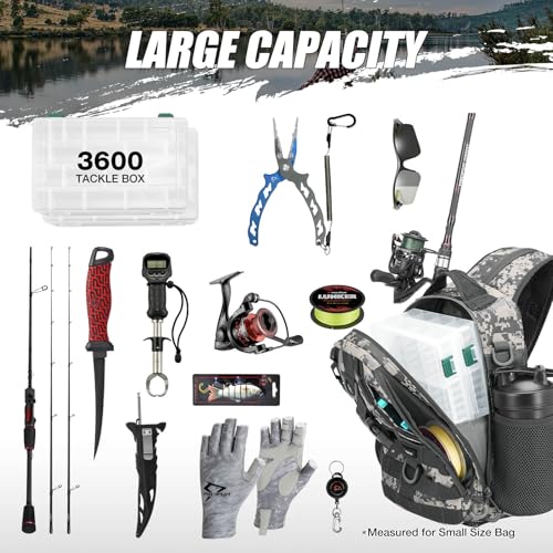 Piscifun Fishing Backpack with Rod Holder, Lightweight Sling Bag Storge Gear and Equipment - color: Digital Camouflage, size: Standard, style: Latch