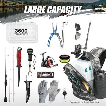 Piscifun Fishing Backpack with Rod Holder, Lightweight Sling Bag Storge Gear and Equipment - color: Digital Camouflage, size: Standard, style: Latch