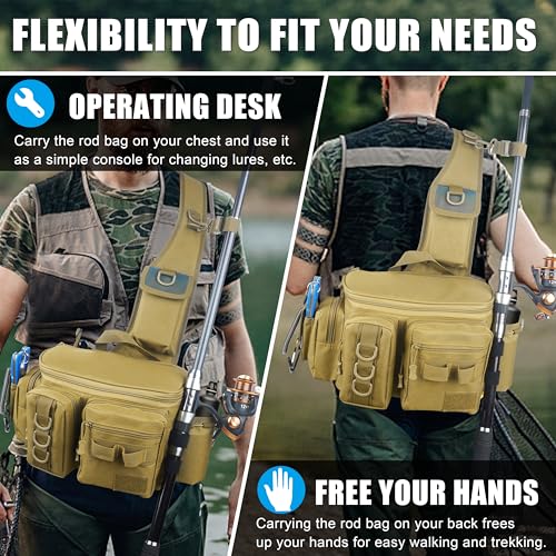 OROOTL Fishing Tackle Storage Bag, Sling Waist Backpack with Adjustable Widen Shoulder Straps Large Capacity Fishing Crossbody Bag Lightweight Gear Organizer for Fishing Camping Hiking and More