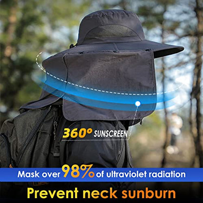 DOCVIT Fishing Hat for Men&Women,Outdoor UV Waterproof Wide Brim Bucket Hat,UPF50+ Sun Hat with Neck Flap - color: Light Grey