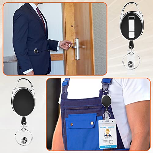 2 Pack ID Badge Holder,Badge Holder Retractable Clip with Carabiner Reel Clip and Key Ring for Men and Women - style: Black-2pcs with ID hold