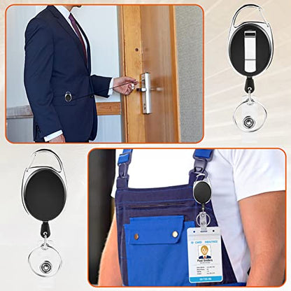 10 Pack ID Badge Holder, Badge Holder Retractable Clip with Carabiner Reel Clip and Key Ring for Men and Women - style: Black-10pcs with ID hold
