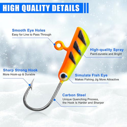Ice Fishing Jig Kits,Luminous Ice Fishing Lures Micro Jig Head Hooks Fish Gear Tackle Accessories Winter Fishing Jigging for Crappie Pike Panfish Walleye Perch Bluegill - color: Colorful - 24pcs