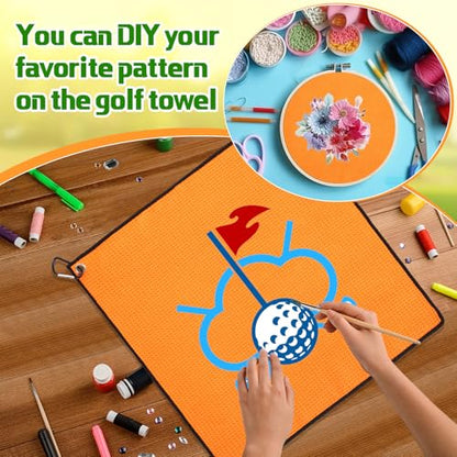 Batiyeer 12 Pcs Golf Towel Bulk for Golf Bags Microfiber Fabric Towel with Clip Waffle Pattern, Fitness, Camping, Hiking, Yoga - color: Orange