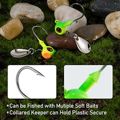 Dr.Fish 10 Pack Underspin Jigs Heads Freshwater Swimbait Ball Jig Bass Walleye Fishing Hooks Colorado Spinner Blade Flat Bottom Stand up - color: Pink, size: 1/4oz-Hook #1
