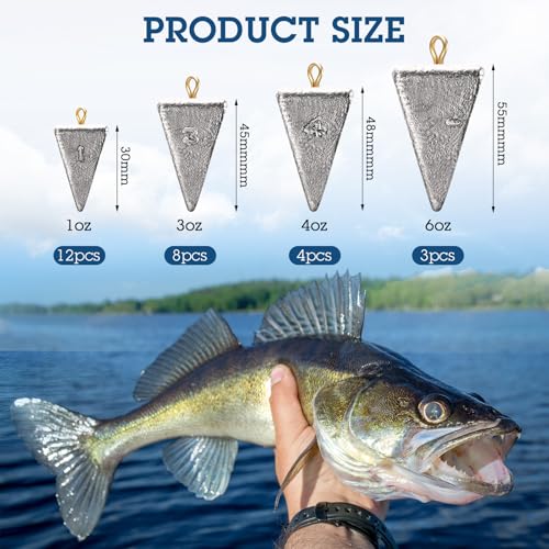 Zhanmai 27 Pieces Pyramid Fishing Weights Sinkers Triangle Rig Pyramid Sinkers for Ocean Saltwater Surf Bass Catfish Fishing Weights Casting Gear Tackle Essential - size: 1oz, 3oz, 4oz, 6oz