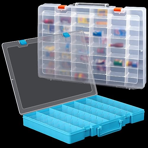 Juexica 2 Pcs Large 48 Grids Plastic Storage Bead Organizer Box, Tackle Box, Compartment Organizer Container with Adjustable Dividers for Jewelry Art Crafts Toys Screw Small Parts(Clear, Blue) - color: Clear, Blue