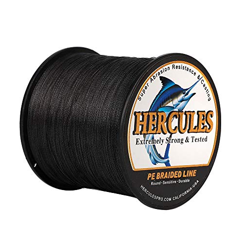 HERCULES Cost-Effective Super Strong 4 Strands Braided Fishing Line 6LB to 100LB Test for Salt-Water, 109/328 / 547/1094 Yards (100M / 300M / 500M / 1000M), Diam# 0.08MM - 0.55MM, Hi-Grade - color: Black, size: 8LB(3.6KG)-0.10MM-1640YDS(1500M)