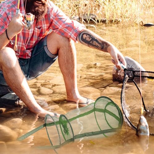 GANAZONO Foldable Fishing Basket Net 3-Layer Mesh Small Collapsible Fish Keeper Net Portable Shrimp Bait Pen for Freshwater Saltwater Fishing Trips