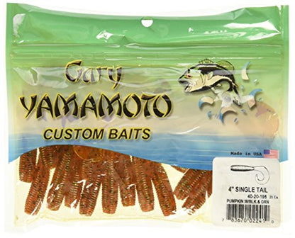 Yamamoto 5 Single Tail Grub Soft Plastic Fishing Angling Swimbait Lures with Tail-Curling Action - 20 Pack - color: PUMPKIN W/ BLACK & GREEN FLAKE (20 PACK)
