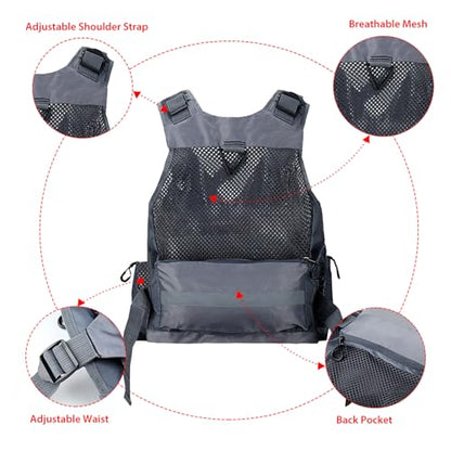 Obcursco Fly Fishing Vest for Men and Women with Breathable Mesh, Trout Fishing Gear, for Outdoors Stream Fishing - color: Grey
