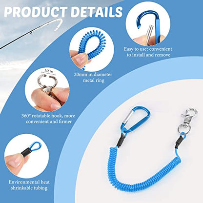 Woanger 6 Pack Fishing Lanyard Steel Wire Coiled Lanyard Tool Lanyards for Hand Tools Kayak Retractable Tool Leash Fishing Rod Safety Lanyards Gear with Alloy Clips for Pliers Boating - color: Blue