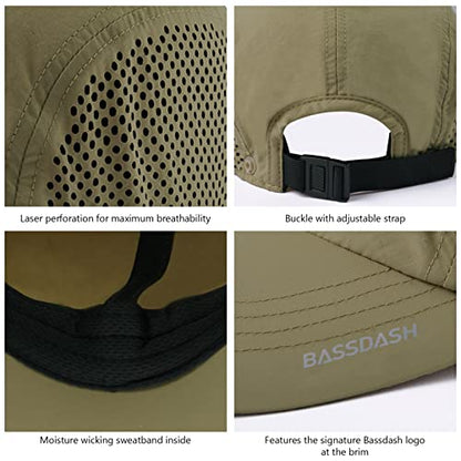 BASSDASH UPF 50+ Foldable Fishing Hat Baseball Cap with Removable Neck Flap Portable for Men Women Golf Hiking - color: Khaki With Unfoldable Brim