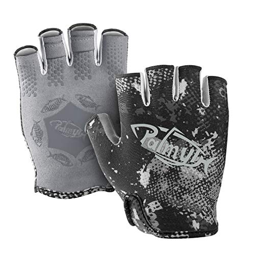 Palmyth Stubby UV Fishing Gloves Sun Protection Fingerless Glove Men Women UPF 50+ SPF for Kayaking, Paddling, Canoeing, Rowing, Driving - color: Black Camo, size: Large