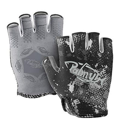 Palmyth Stubby UV Fishing Gloves Sun Protection Fingerless Glove Men Women UPF 50+ SPF for Kayaking, Paddling, Canoeing, Rowing, Driving - color: Black Camo, size: Large