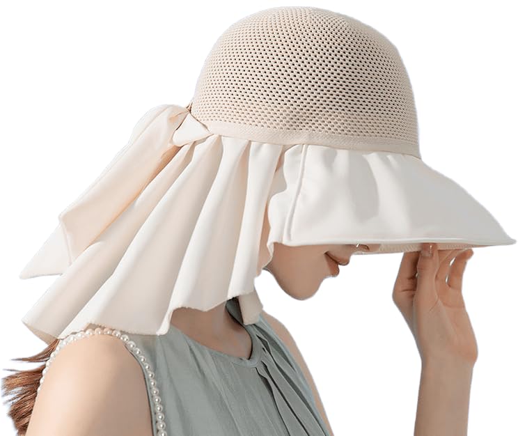 Sun Hats for Women UV Protection - Summer Wide Brim Fishing Hat with Neck Flap for Beach Hiking Camping Outdoor - color: Beige