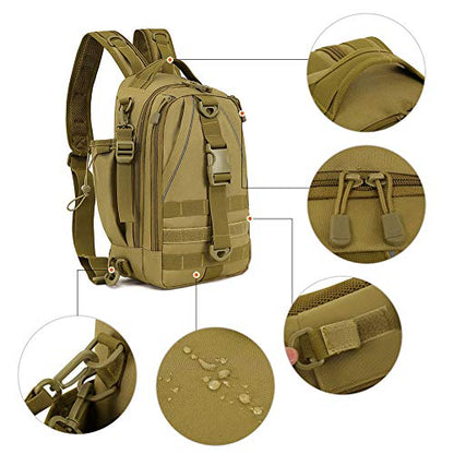 HUNTVP Fishing Sling Bag Lightweight Tackle Bag Small Fishing Backpack Tactical Shoulder Sling Bags for Men with Rod Holder - color: Brown2