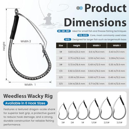 40PCS Weedless Wacky Rig Hooks - Dragon Scale Shank Bass Hooks for Wacky Rig Tool - High Carbon Steel Worm Hooks with Weed Guard for Freshwater Saltwater - Sizes 1# 2# 3# 1/0 2/0 3/0 - size: 1/0