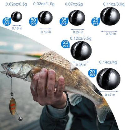 SANWEAL120PCS/200PCS Fishing Weights Sinkers - Premium Split ShotFishing Weights Sinkers - Round Removable Fishing Sinkers - 5/6 Sizes - style: Largeround /200
