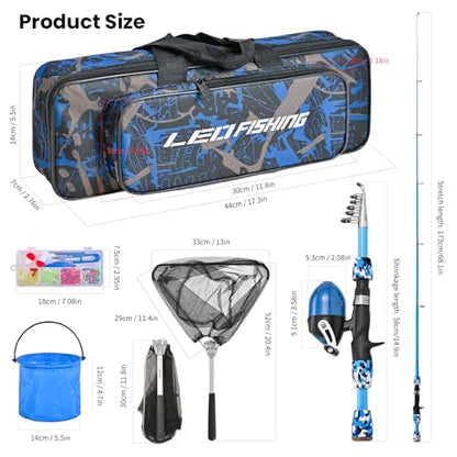 LEOFISHING 2 Set Kids Fishing Pole Set with Full Starter Kits Portable Telescopic Fishing Rod and Reel Cambos with All The Necessary Fishing Kits for Boys Girls and Youth