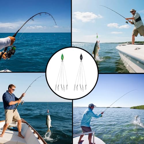 Dnyta 5 Arms Umbrella Rig kit Alabama Rig Fishing Lure Bait Rigs, 2 Pcs | Multi‑Arm Fishing Bait Rigs for Striper Bass Fishing Trout Perch Walleye Freshwater/ Saltwater Boat Trolling - color: 2 Classic Colors