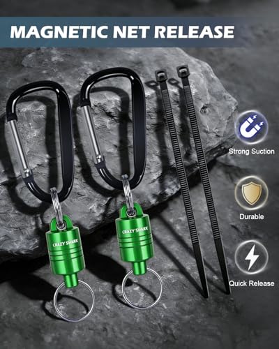 Magnetic Net Release for Fly Fishing, Aluminum Magnetic Quick Release Keychain, Fly Fishing Net Magnet Holder Retractor with Carabiner - color: GREEN D-2PC