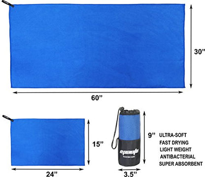EPAuto 2-Pack Microfiber Quick Dry Travel Towel Set, Blue | Lightweight, Super Absorbent, Compact, 60"x30" & 24"x15", for Gym/Camping/Beach/Yoga/Backpacking - color: Blue