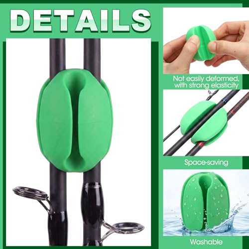 30 Pieces Silicone Fishing Rod Holder Straps Portable Fishing Rod Fixed Ball Rubber 5 Hole Lightweight Tackle Ball for Fish Enthusiasts Portable Fixed Straps Rubber - color: Green