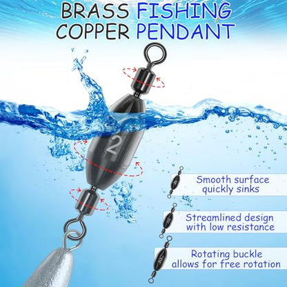 15Pcs Fishing Weights Swivel Bullet Sinkers Brass Fishing Weights Saltwater Freshwater Bass Sinker Fishing Weights with Swivel Rolling - size: 3/32oz